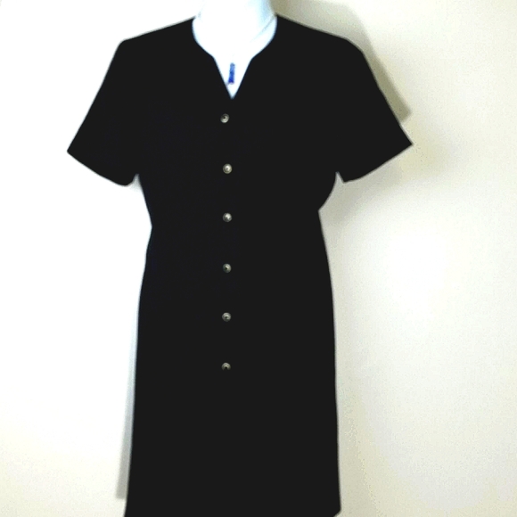 Kasper Dresses & Skirts - Kasper Coat Dress lined button down black midi Petite 12P Pockets